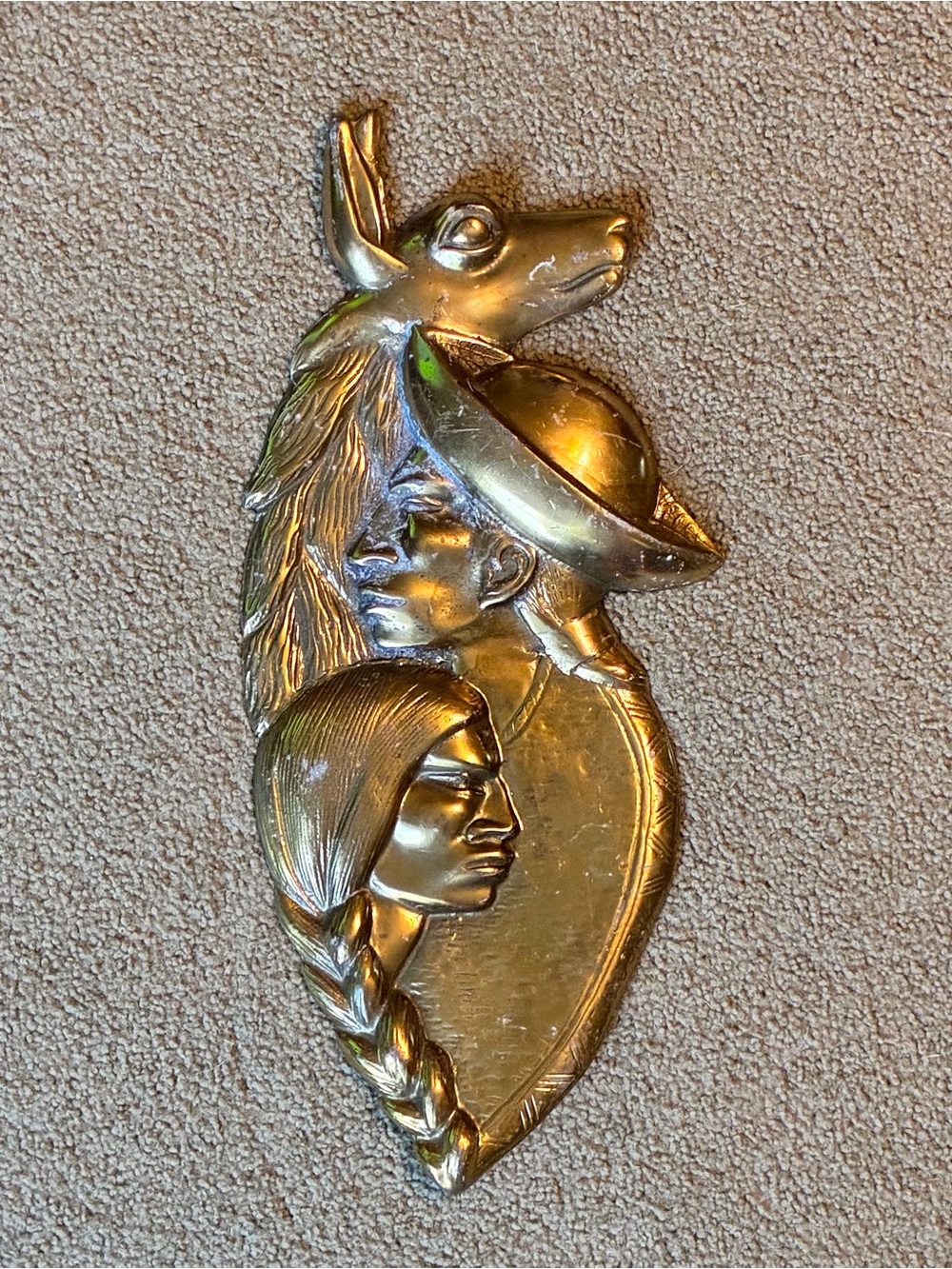 Native Ecuadorian Native Indian Charactors Animal BRASS wall hanging plaque 3D